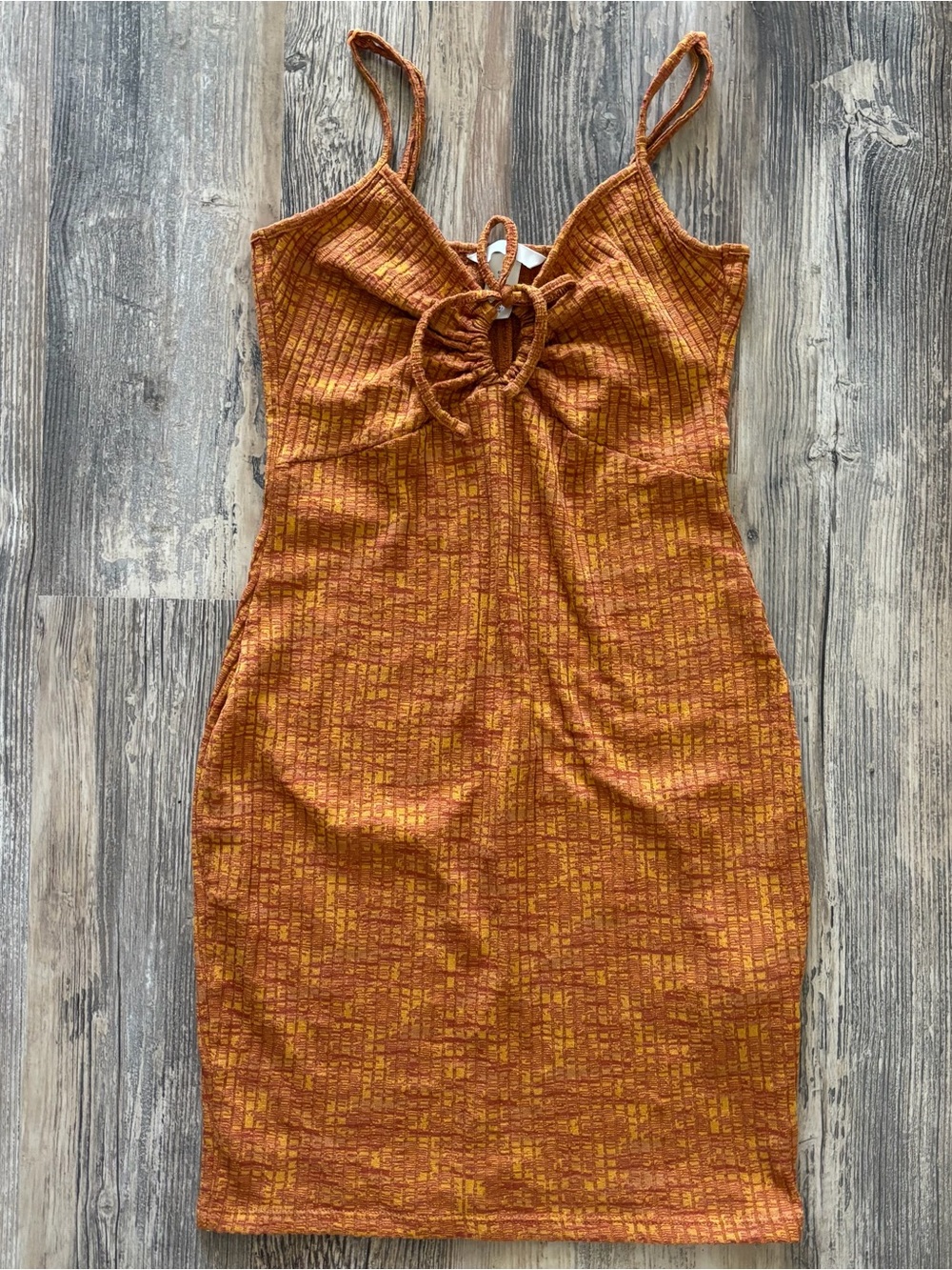 Sleeveless Rust Orange Tie-Front Bodycon Dress